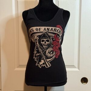 Black Dons Of Anarchy Graphic Tank Top with Red Roses, Biker Tank